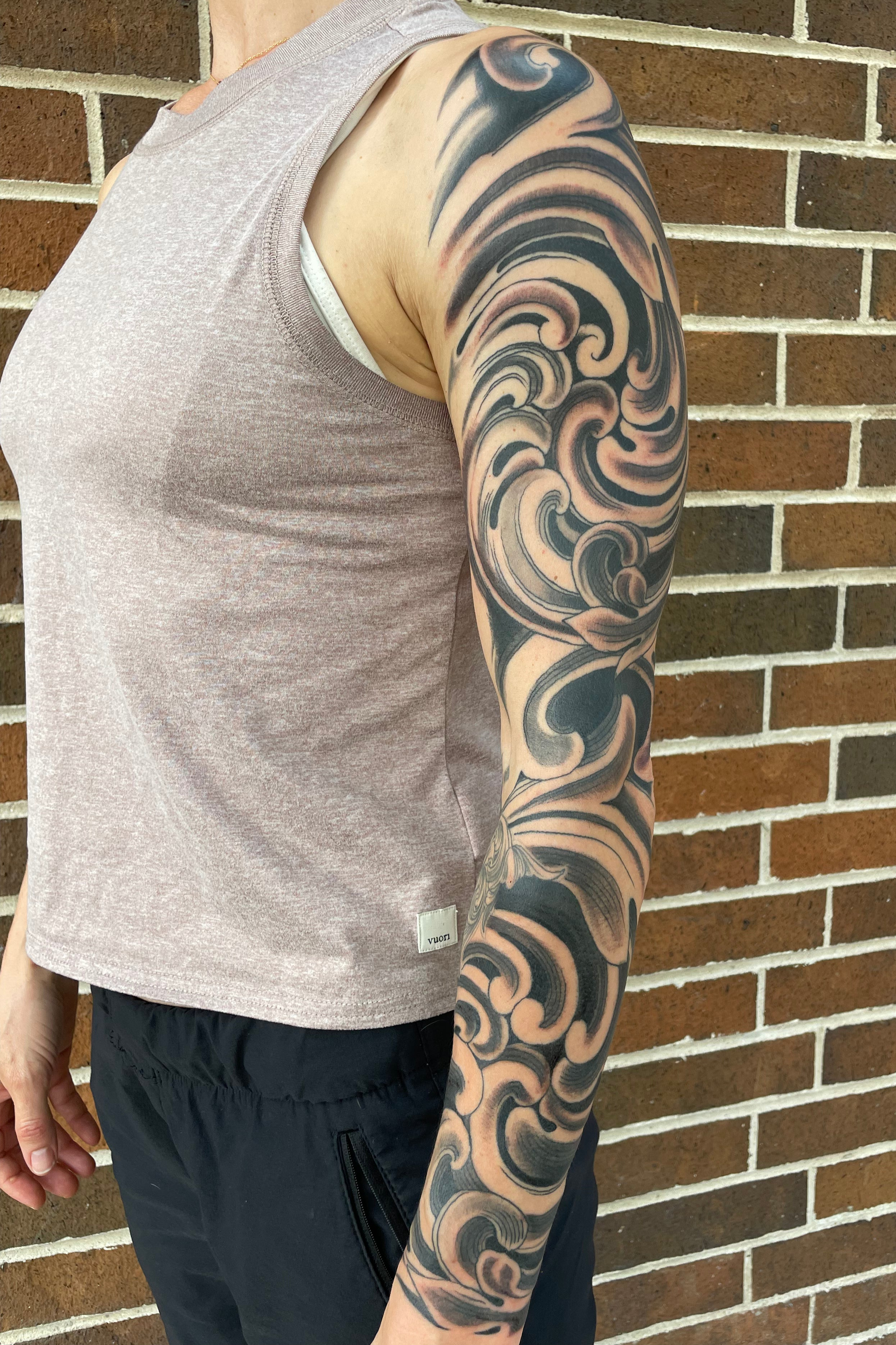 Andrea tattoo full sleeve black and grey